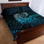 New Zealand Maori Koru Fern Quilt Bed Set Spiral Polynesian Style Aqua Gradient