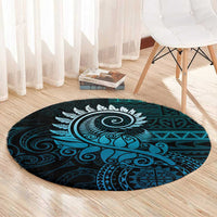 New Zealand Maori Koru Fern Round Carpet Spiral Polynesian Style Aqua Gradient