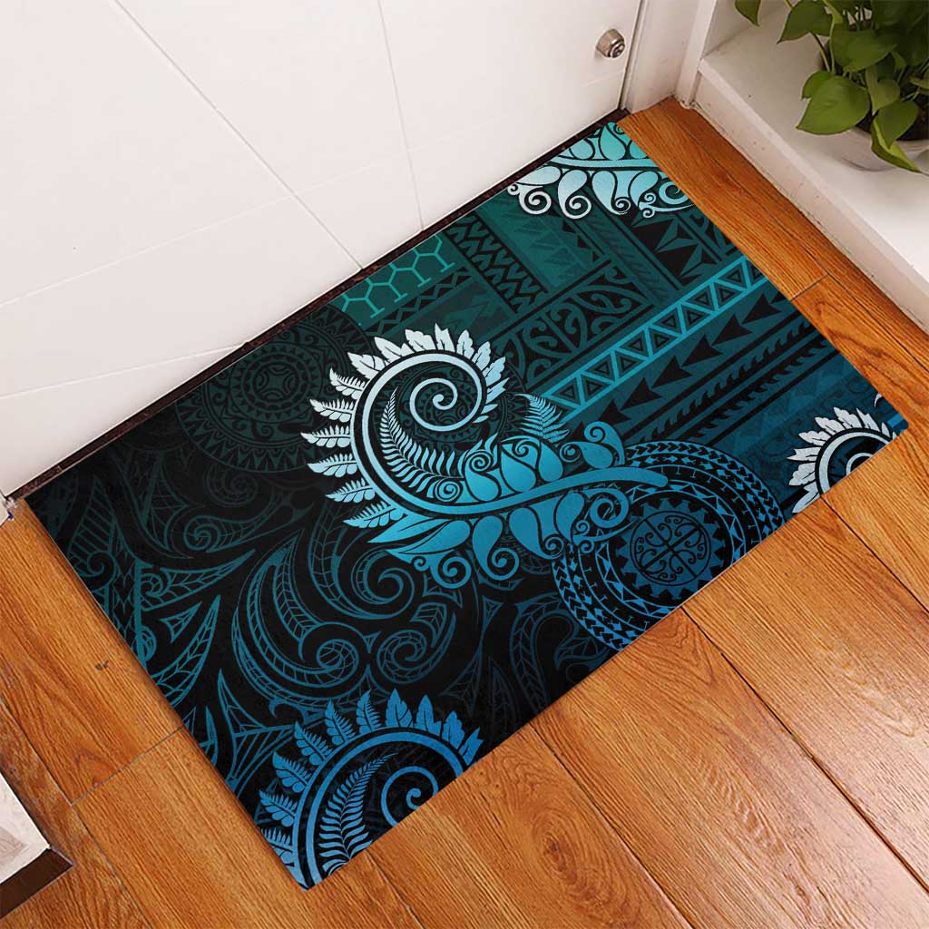 New Zealand Maori Koru Fern Rubber Doormat Spiral Polynesian Style Aqua Gradient LT05 - Polynesian Pride