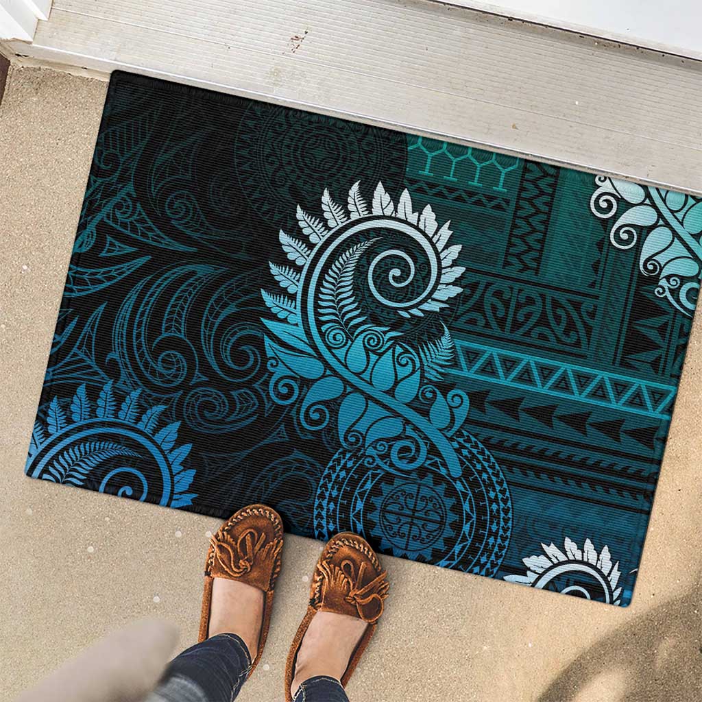 New Zealand Maori Koru Fern Rubber Doormat Spiral Polynesian Style Aqua Gradient LT05 - Polynesian Pride