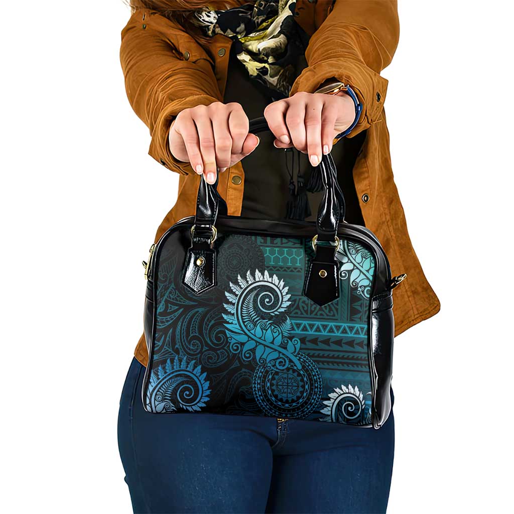 New Zealand Maori Koru Fern Shoulder Handbag Spiral Polynesian Style Aqua Gradient