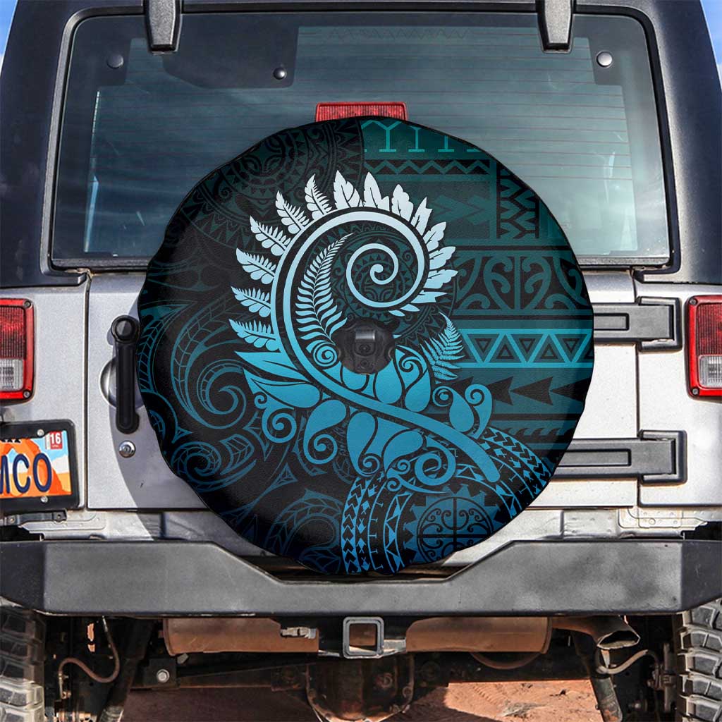 New Zealand Maori Koru Fern Spare Tire Cover Spiral Polynesian Style Aqua Gradient