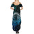 New Zealand Maori Koru Fern Summer Maxi Dress Spiral Polynesian Style Aqua Gradient