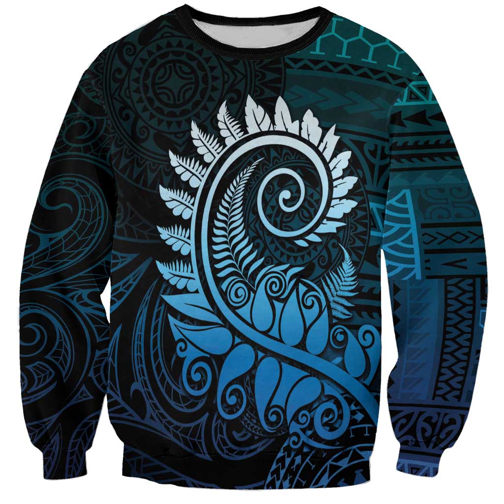 New Zealand Maori Koru Fern Sweatshirt Spiral Polynesian Style Aqua Gradient LT05 Unisex Aqua - Polynesian Pride