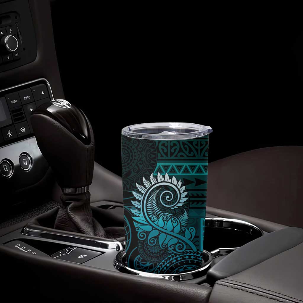 New Zealand Maori Koru Fern Tumbler Cup Spiral Polynesian Style Aqua Gradient LT05 - Polynesian Pride