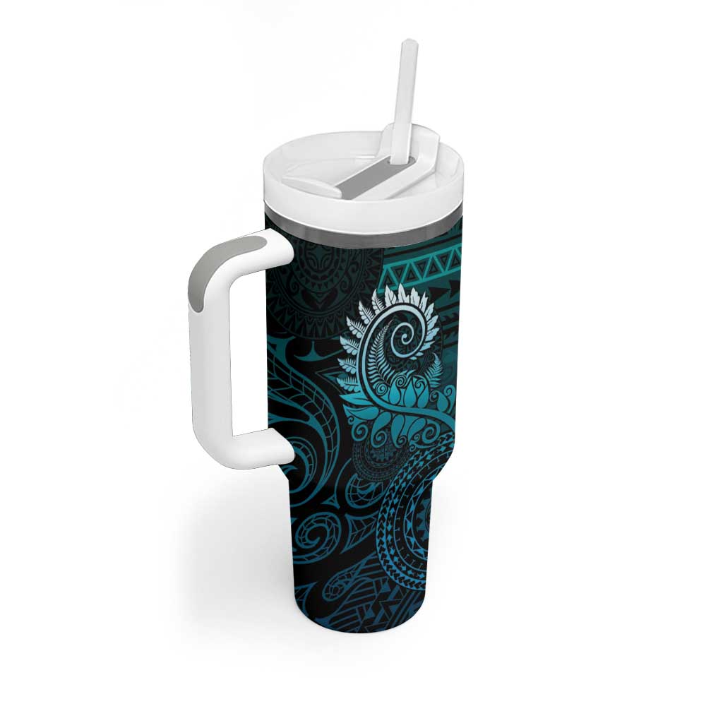 New Zealand Maori Koru Fern Tumbler With Handle Spiral Polynesian Style Aqua Gradient LT05 - Polynesian Pride