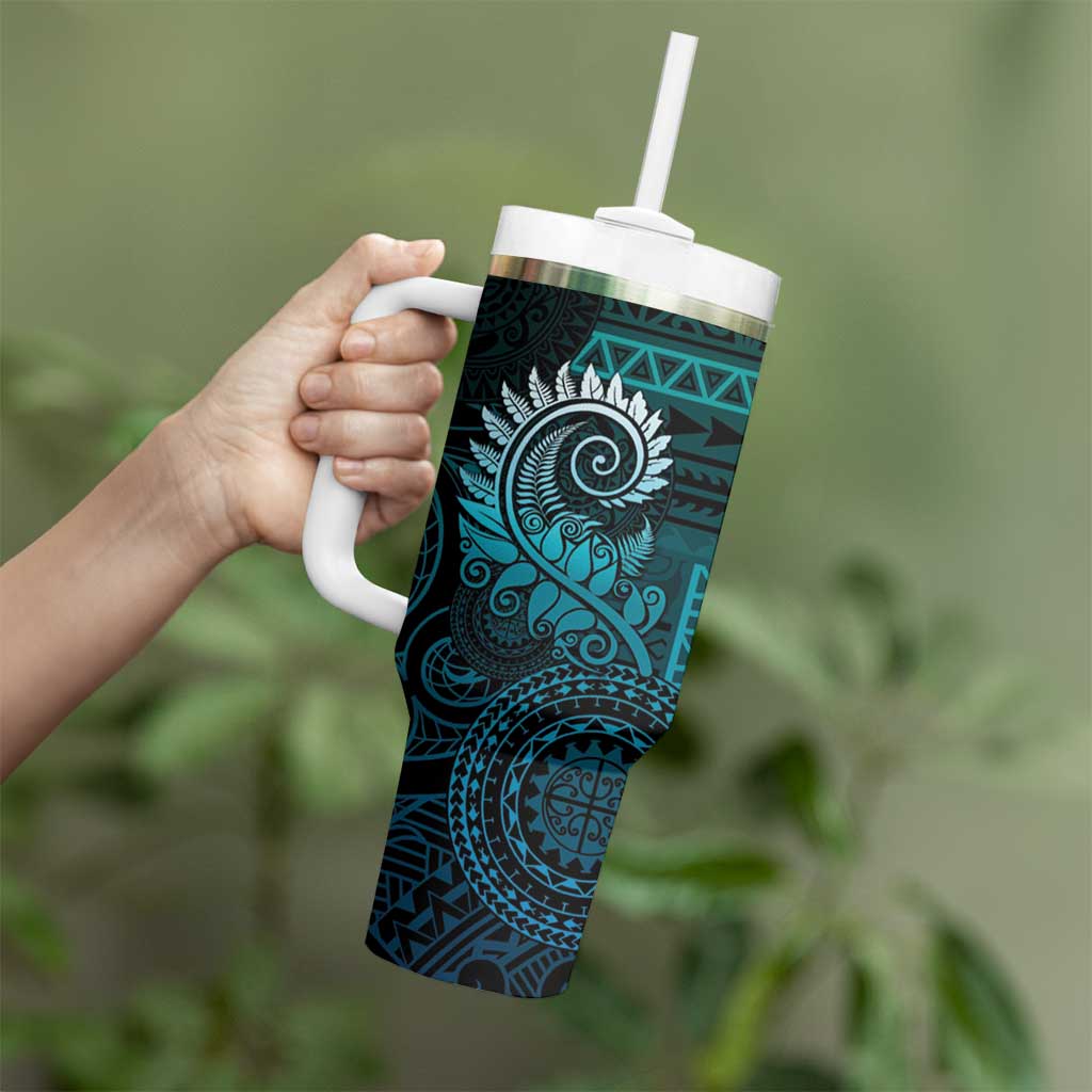 New Zealand Maori Koru Fern Tumbler With Handle Spiral Polynesian Style Aqua Gradient LT05 - Polynesian Pride
