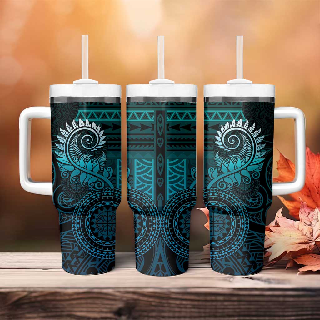 New Zealand Maori Koru Fern Tumbler With Handle Spiral Polynesian Style Aqua Gradient LT05 - Polynesian Pride