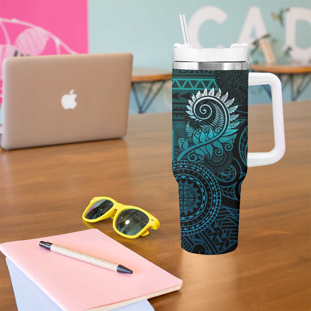 New Zealand Maori Koru Fern Tumbler With Handle Spiral Polynesian Style Aqua Gradient LT05 - Polynesian Pride
