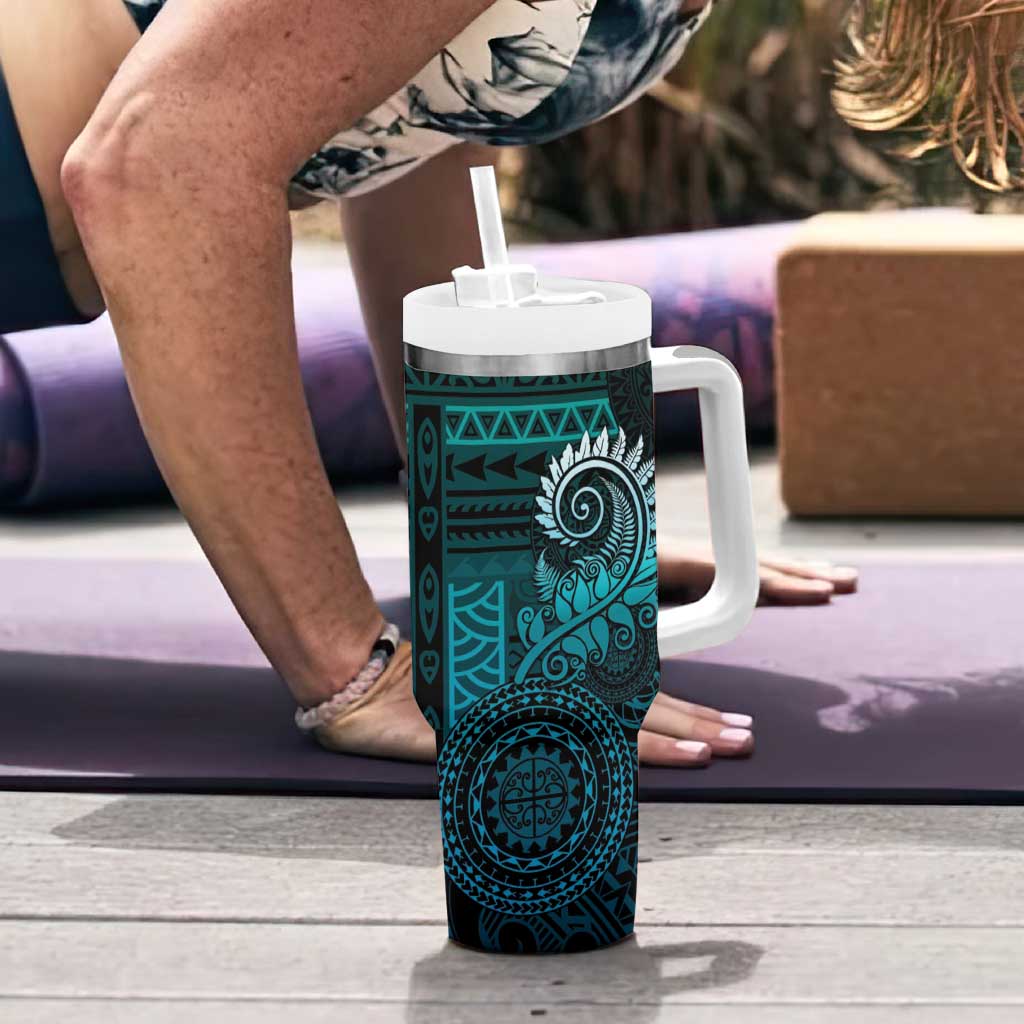 New Zealand Maori Koru Fern Tumbler With Handle Spiral Polynesian Style Aqua Gradient LT05 - Polynesian Pride