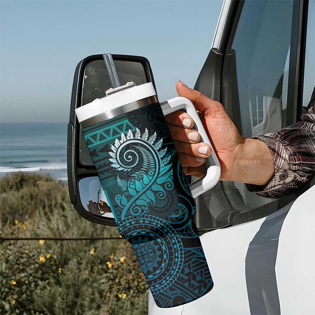 New Zealand Maori Koru Fern Tumbler With Handle Spiral Polynesian Style Aqua Gradient LT05 - Polynesian Pride
