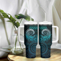New Zealand Maori Koru Fern Tumbler With Handle Spiral Polynesian Style Aqua Gradient LT05 - Polynesian Pride