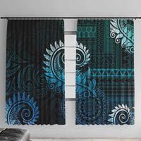 New Zealand Maori Koru Fern Window Curtain Spiral Polynesian Style Aqua Gradient LT05 With Hooks Aqua - Polynesian Pride