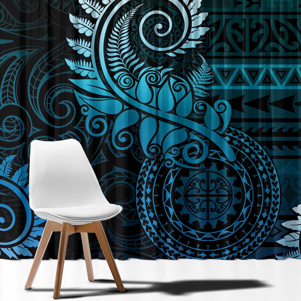 New Zealand Maori Koru Fern Window Curtain Spiral Polynesian Style Aqua Gradient LT05 - Polynesian Pride