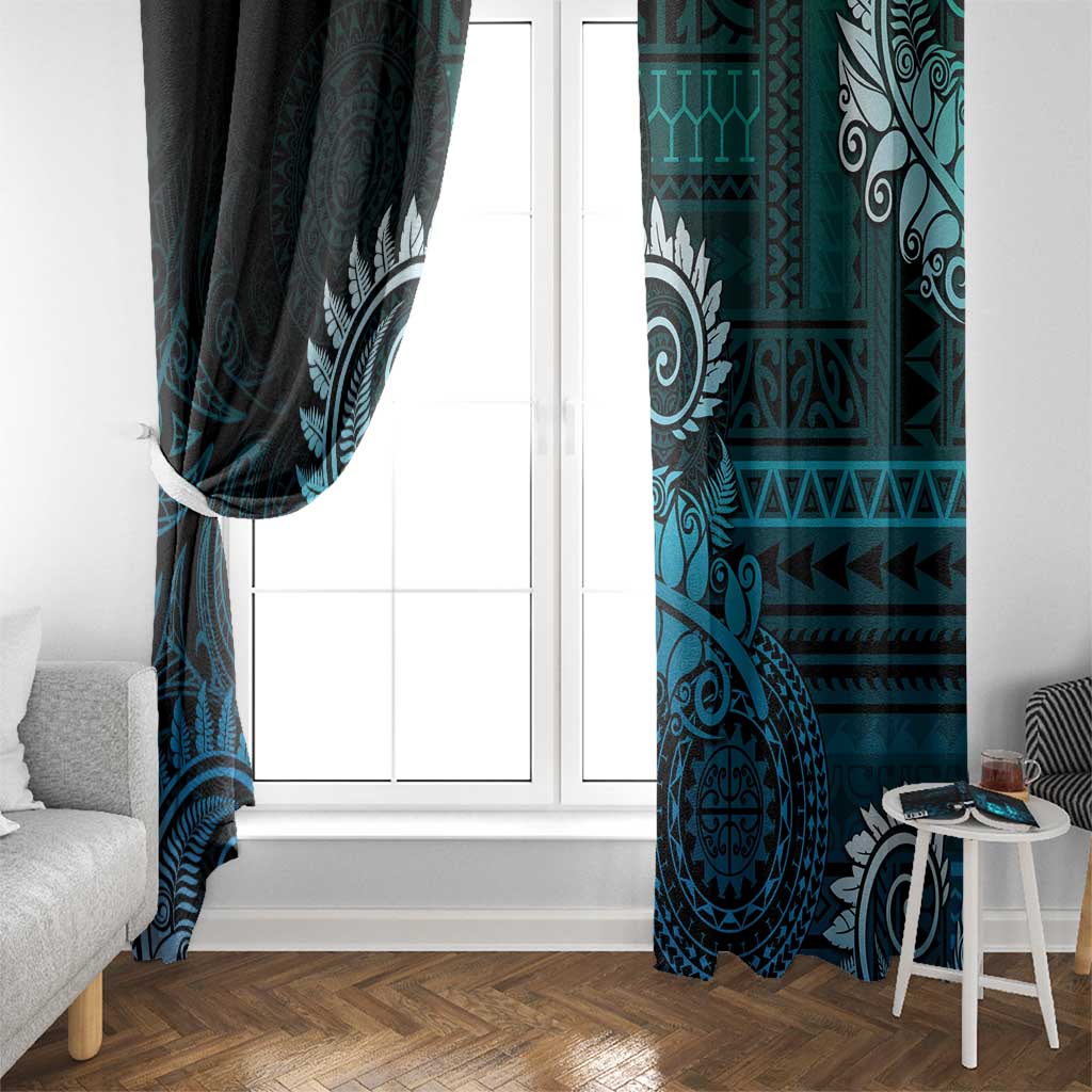 New Zealand Maori Koru Fern Window Curtain Spiral Polynesian Style Aqua Gradient LT05 - Polynesian Pride