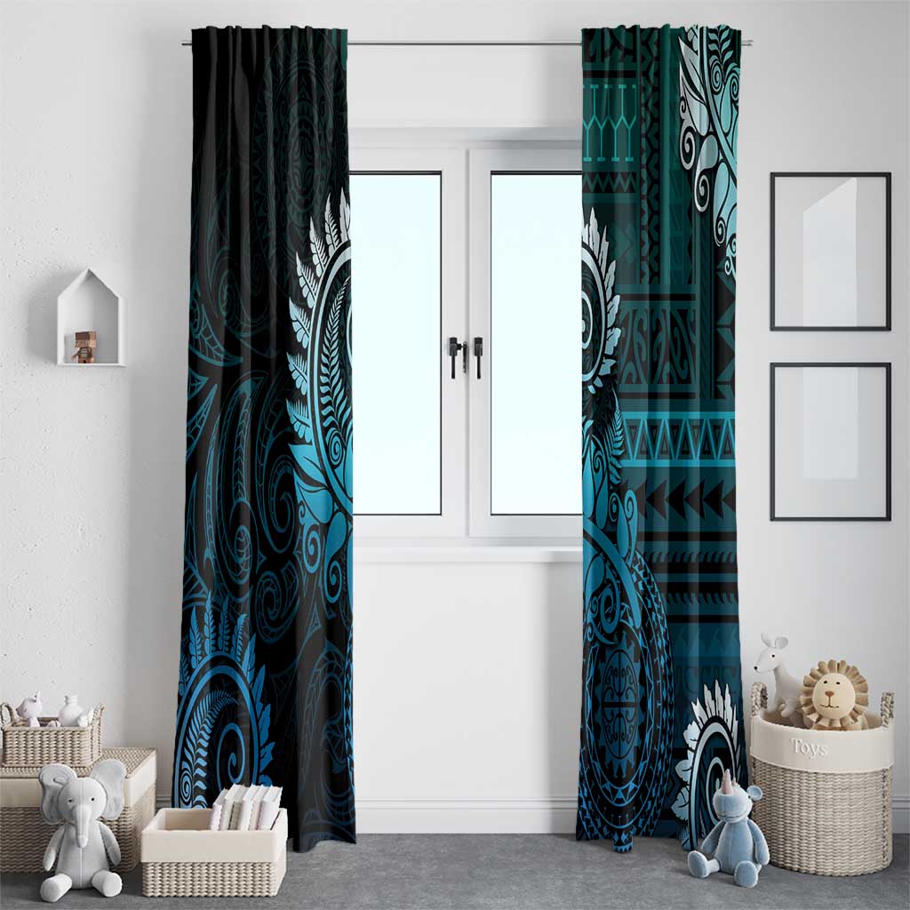 New Zealand Maori Koru Fern Window Curtain Spiral Polynesian Style Aqua Gradient LT05 - Polynesian Pride