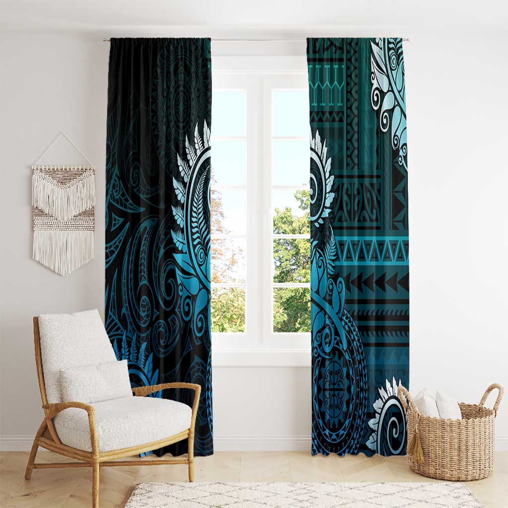New Zealand Maori Koru Fern Window Curtain Spiral Polynesian Style Aqua Gradient LT05 - Polynesian Pride