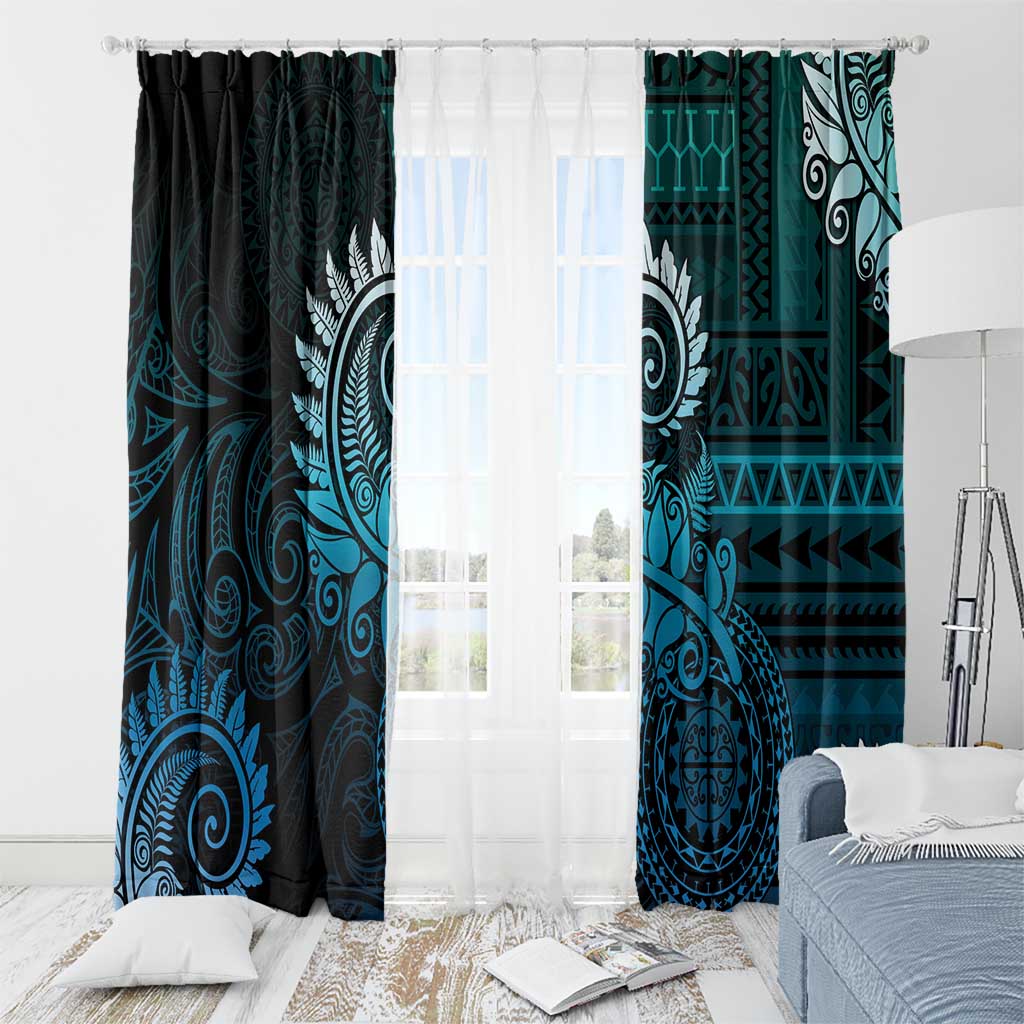 New Zealand Maori Koru Fern Window Curtain Spiral Polynesian Style Aqua Gradient LT05 - Polynesian Pride