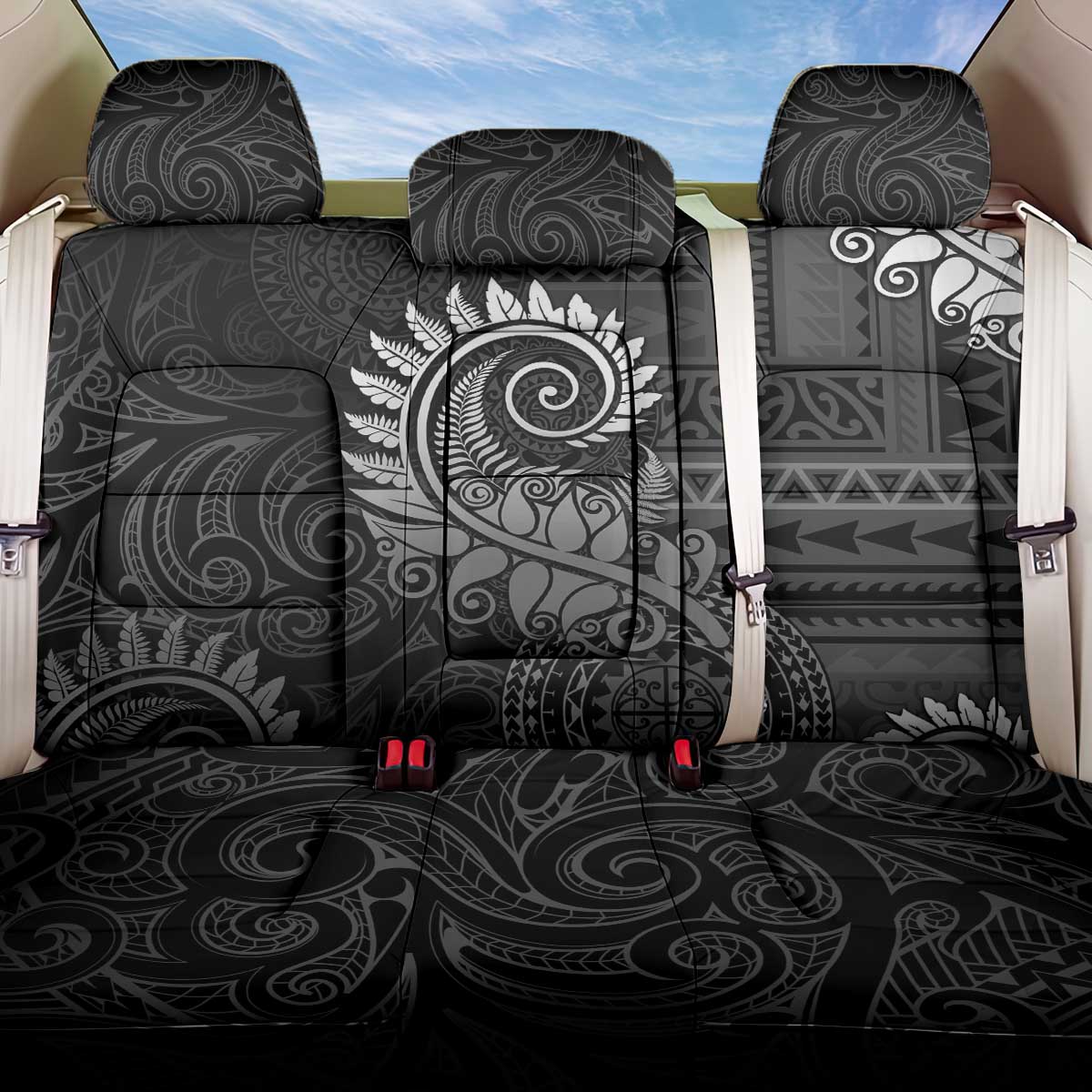 New Zealand Maori Koru Fern Back Car Seat Cover Spiral Polynesian Style Gray