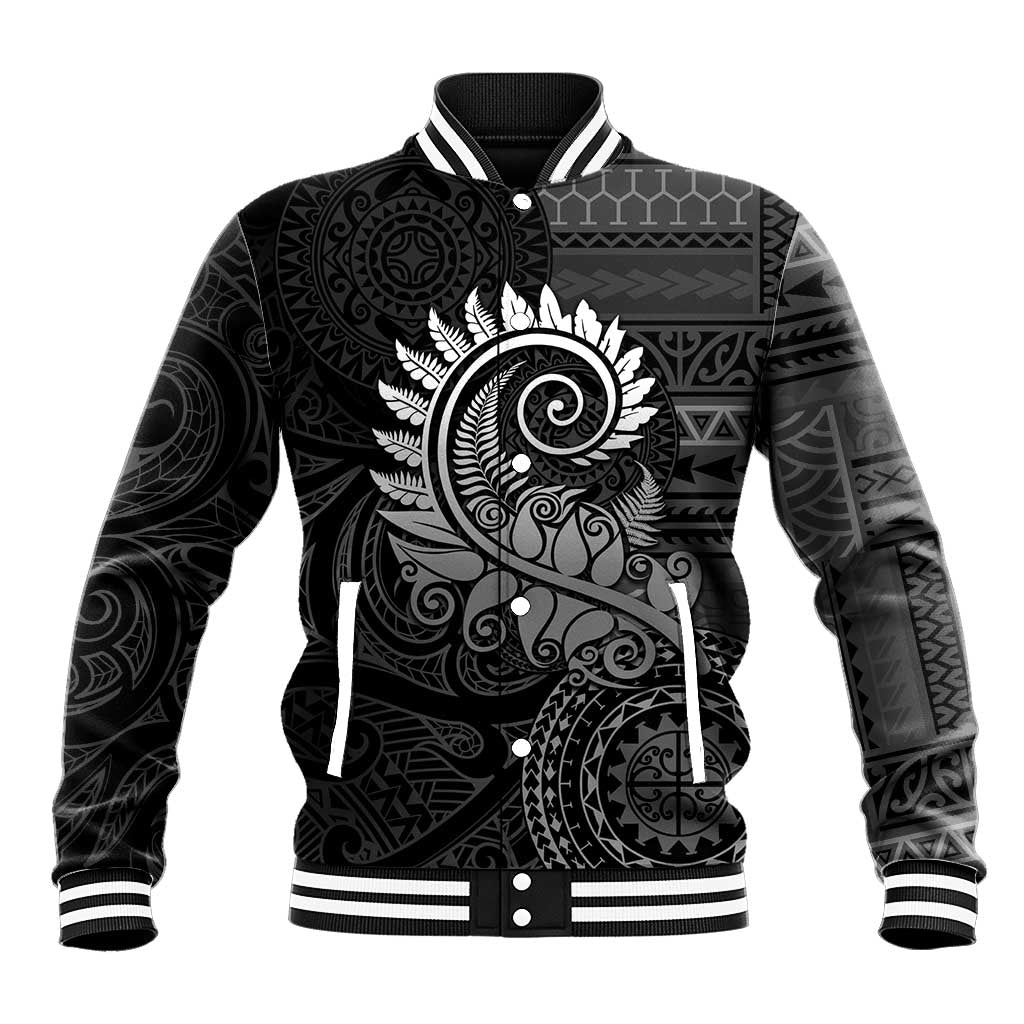 New Zealand Maori Koru Fern Baseball Jacket Spiral Polynesian Style Gray LT05 Unisex Gray - Polynesian Pride