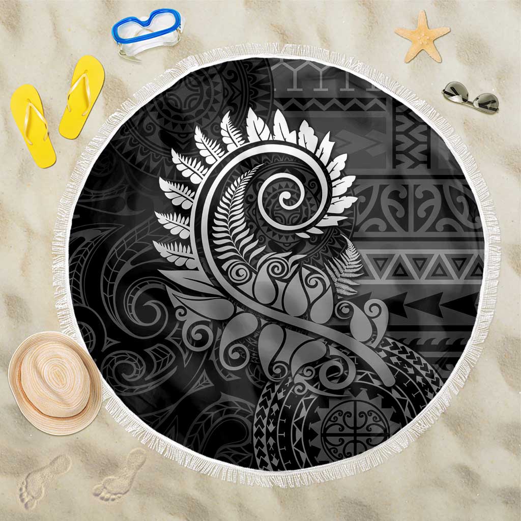 New Zealand Maori Koru Fern Beach Blanket Spiral Polynesian Style Gray LT05 One Size 150cm Gray - Polynesian Pride