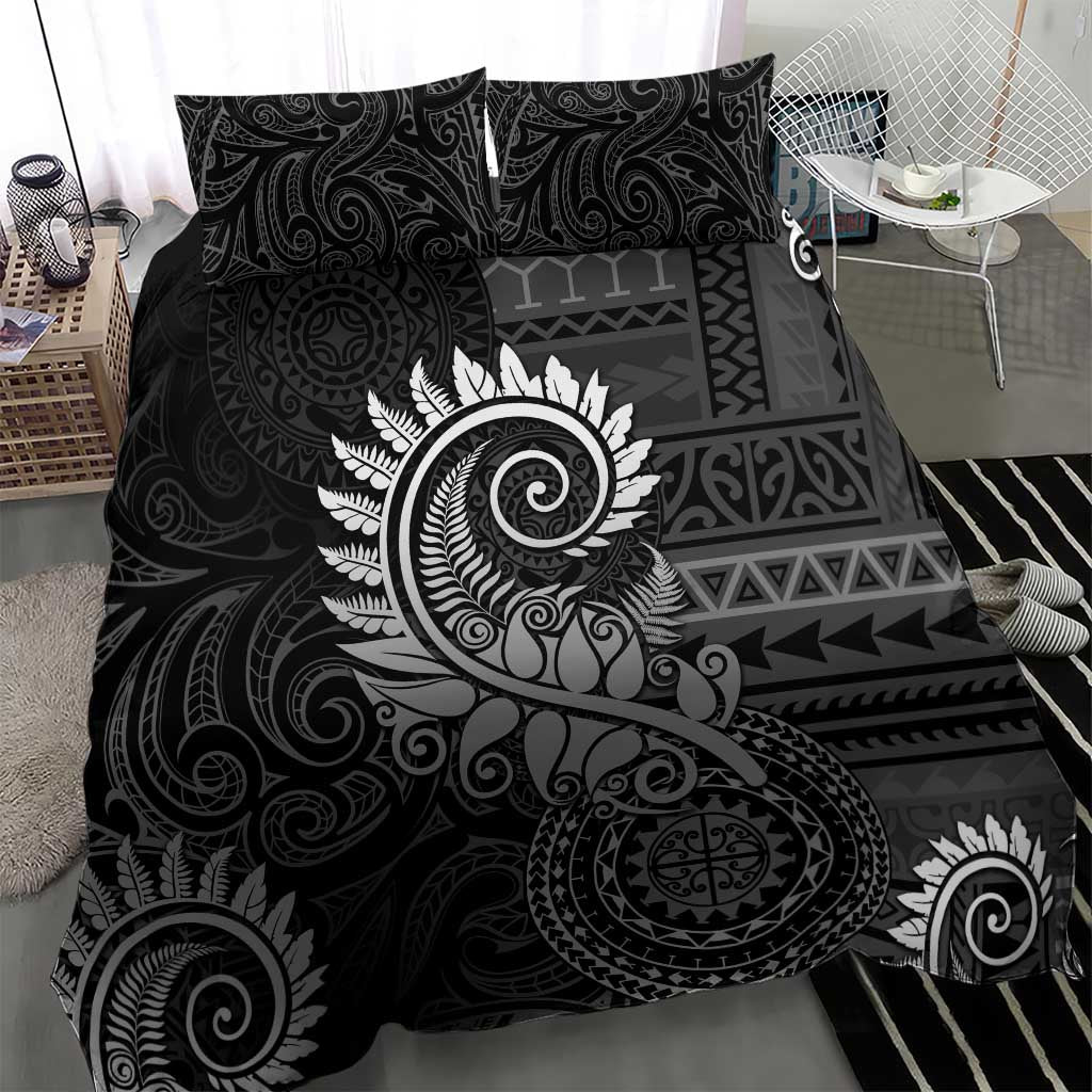 New Zealand Maori Koru Fern Bedding Set Spiral Polynesian Style Gray