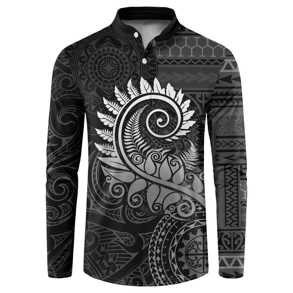 New Zealand Maori Koru Fern Button Sweatshirt Spiral Polynesian Style Gray