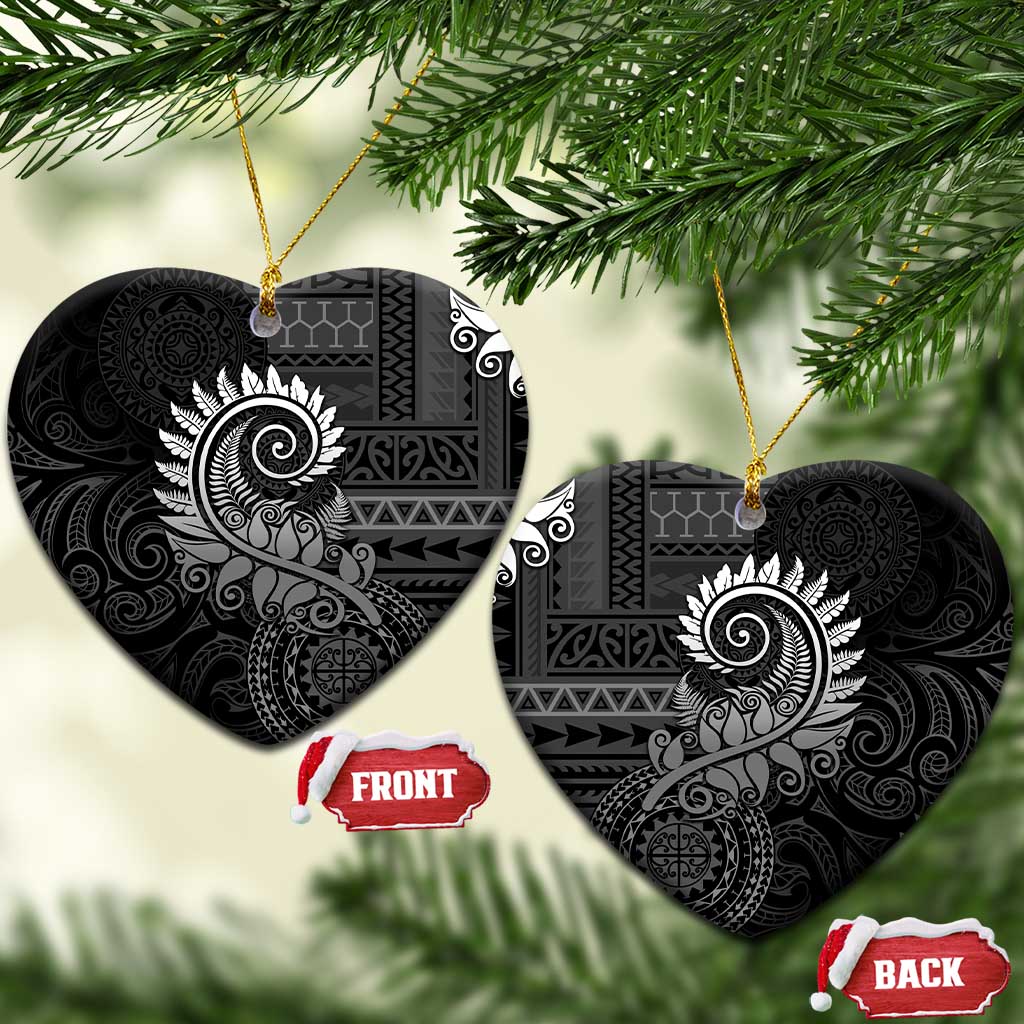 New Zealand Maori Koru Fern Ceramic Ornament Spiral Polynesian Style Gray LT05 Heart Gray - Polynesian Pride