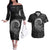 New Zealand Maori Koru Fern Couples Matching Off The Shoulder Long Sleeve Dress and Hawaiian Shirt Spiral Polynesian Style Gray