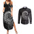 New Zealand Maori Koru Fern Couples Matching Summer Maxi Dress and Long Sleeve Button Shirt Spiral Polynesian Style Gray