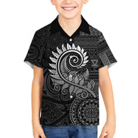 New Zealand Maori Koru Fern Family Matching Puletasi and Hawaiian Shirt Spiral Polynesian Style Gray