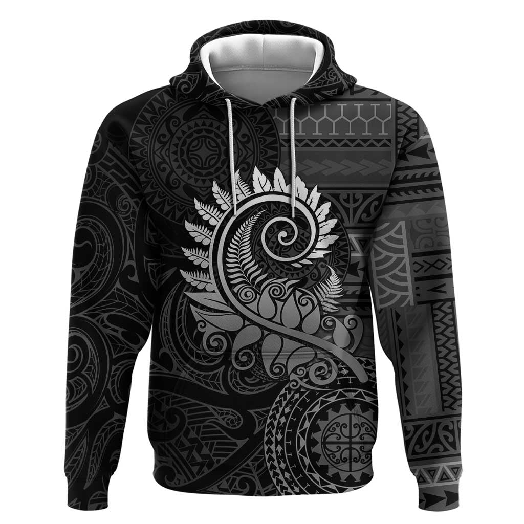 New Zealand Maori Koru Fern Hoodie Spiral Polynesian Style Gray