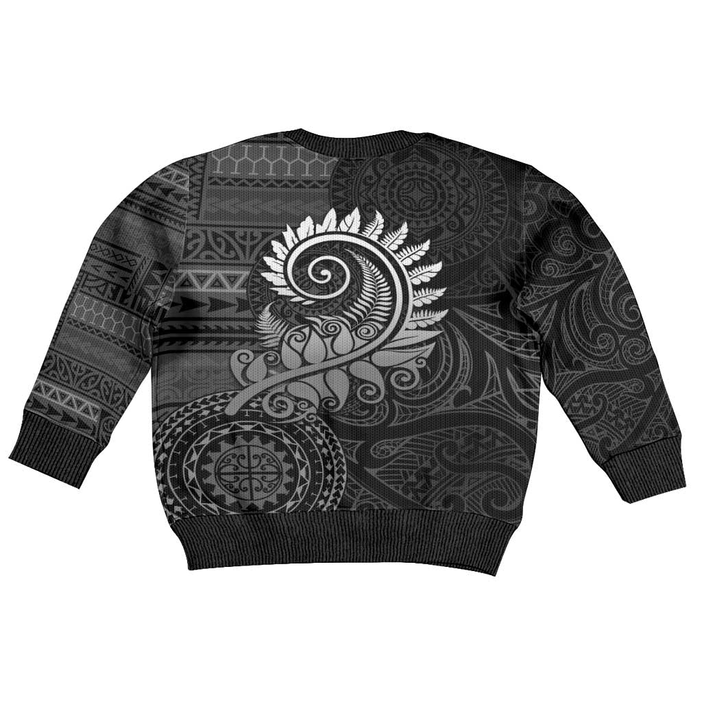 New Zealand Maori Koru Fern Kid Ugly Christmas Sweater Spiral Polynesian Style Gray