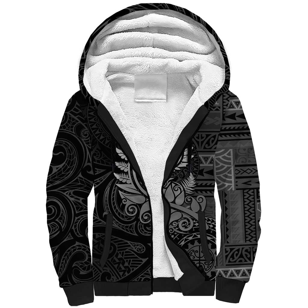 New Zealand Maori Koru Fern Sherpa Hoodie Spiral Polynesian Style Gray