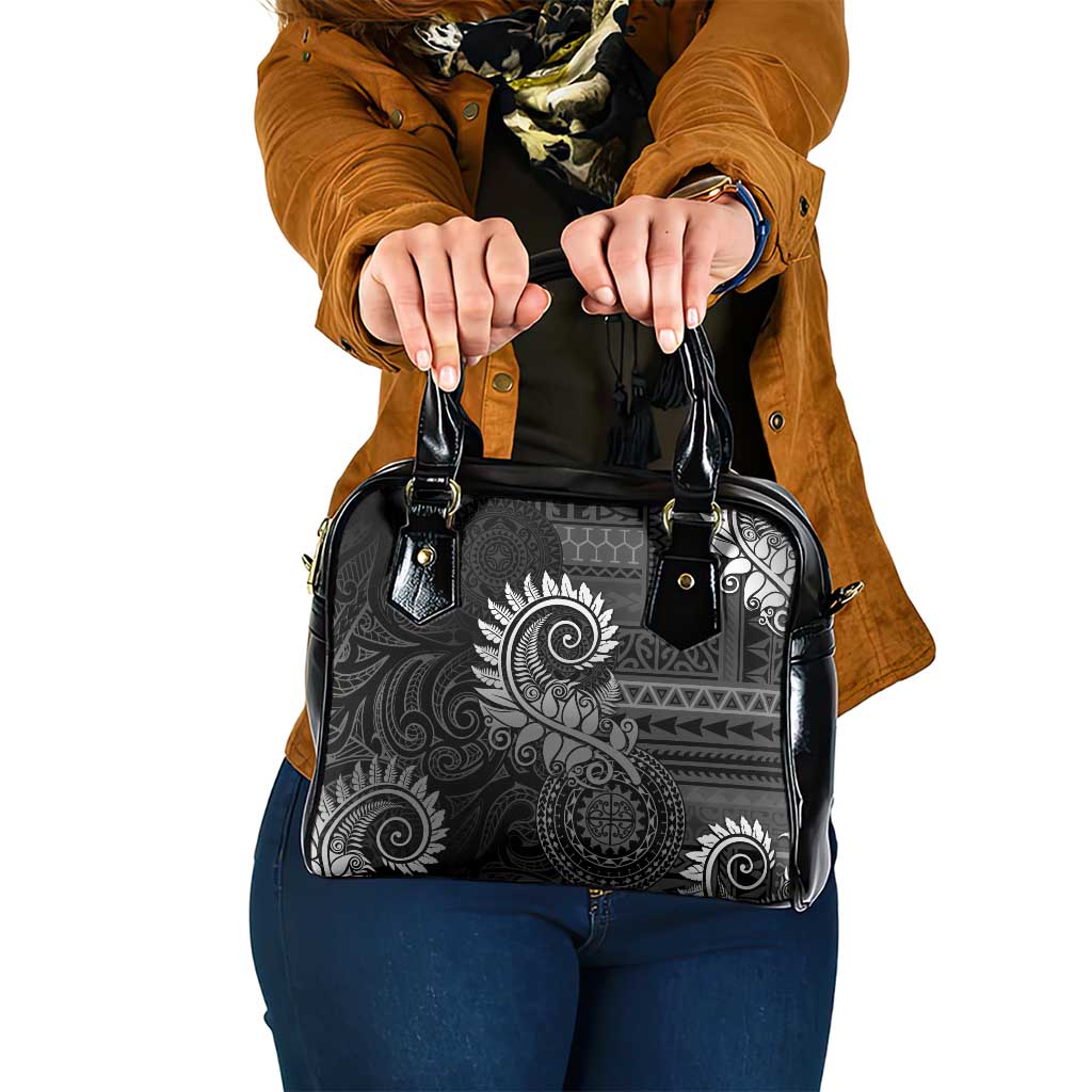 New Zealand Maori Koru Fern Shoulder Handbag Spiral Polynesian Style Gray