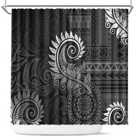 New Zealand Maori Koru Fern Shower Curtain Spiral Polynesian Style Gray