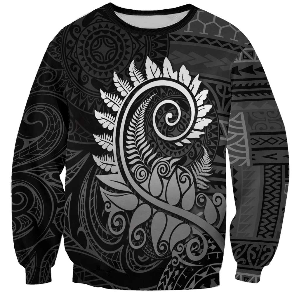 New Zealand Maori Koru Fern Sweatshirt Spiral Polynesian Style Gray