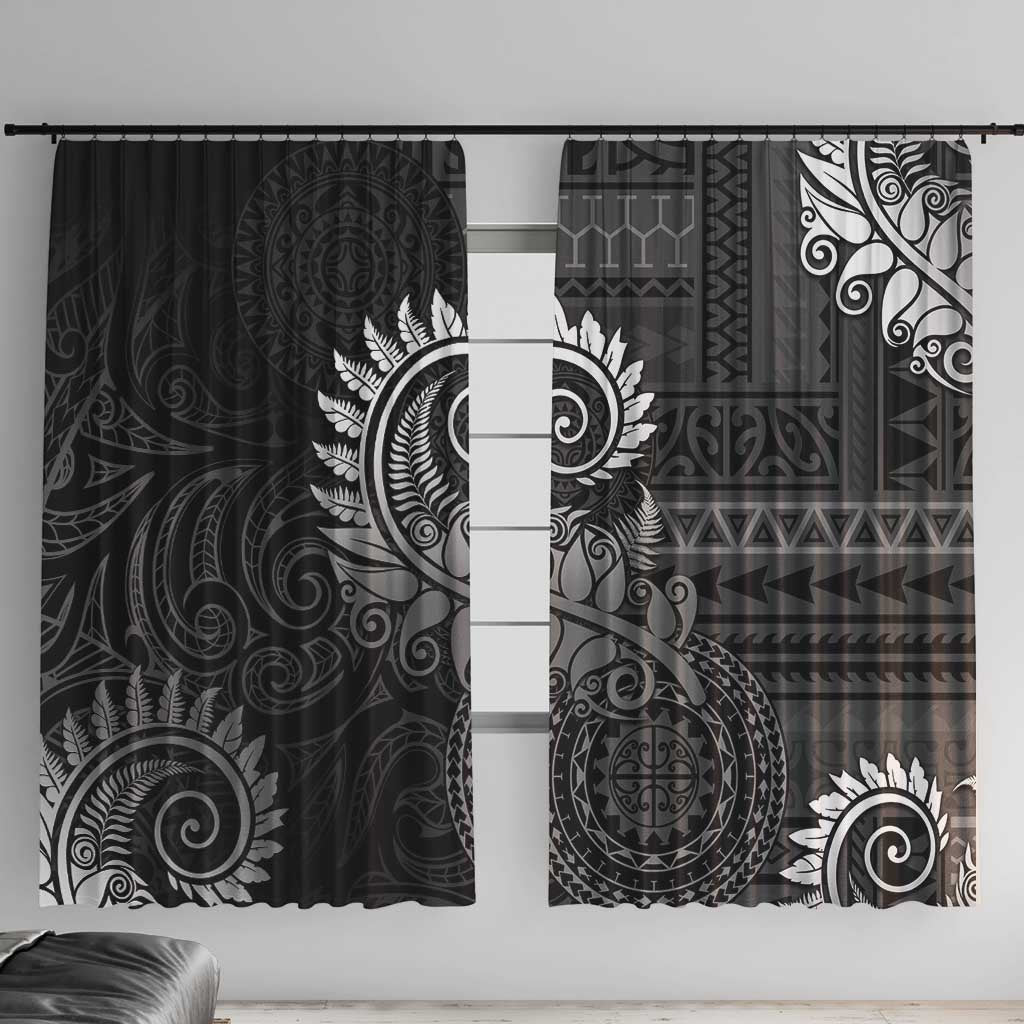 New Zealand Maori Koru Fern Window Curtain Spiral Polynesian Style Gray