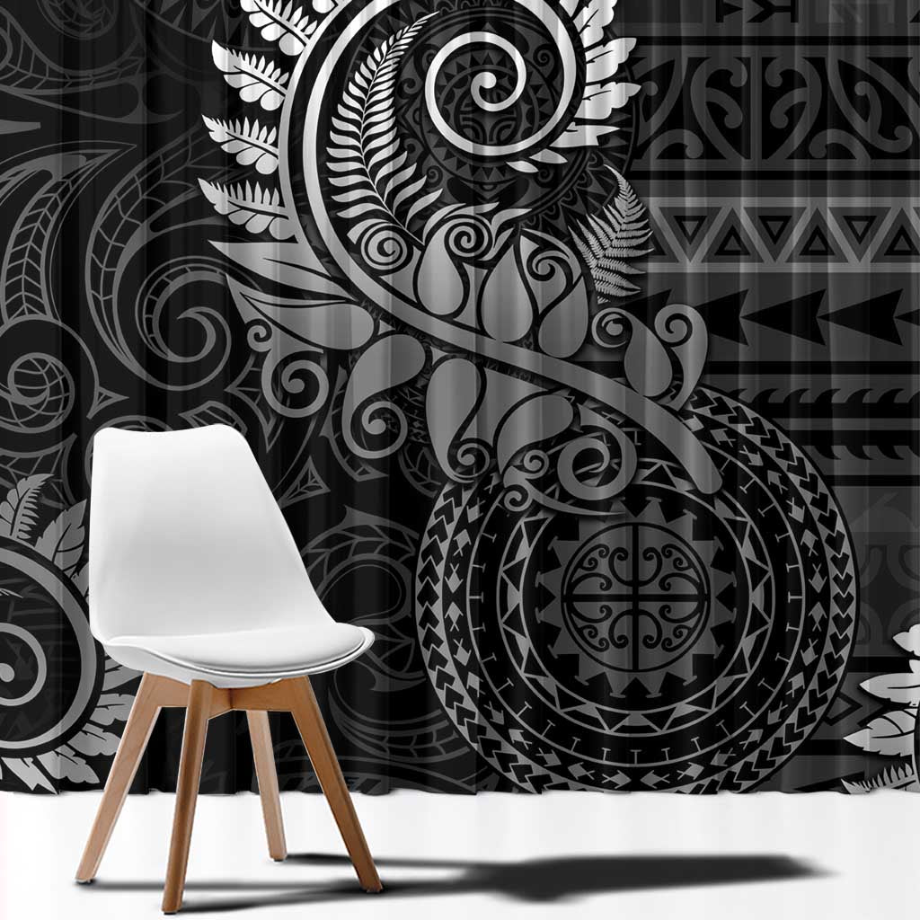 New Zealand Maori Koru Fern Window Curtain Spiral Polynesian Style Gray LT05 - Polynesian Pride