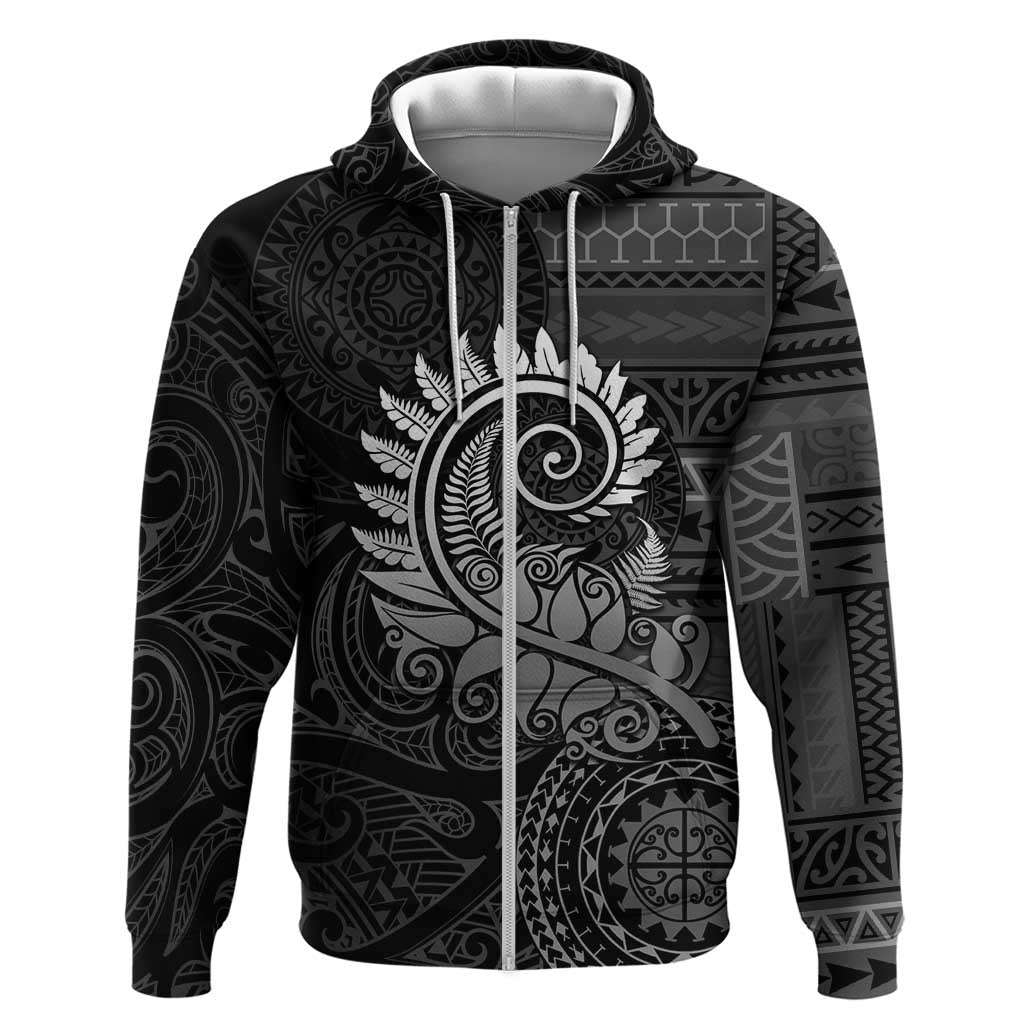 New Zealand Maori Koru Fern Zip Hoodie Spiral Polynesian Style Gray