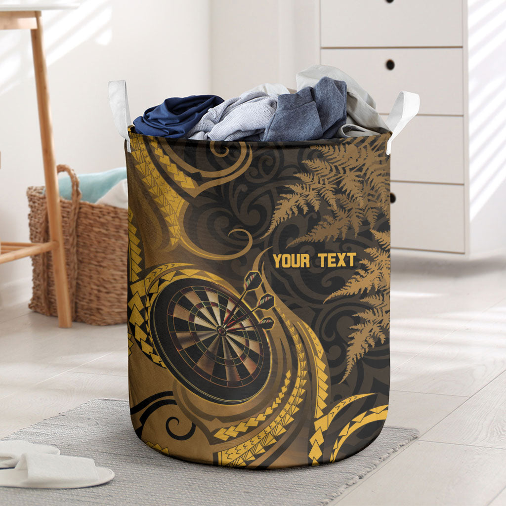 Personalised New Zealand Gold Darts Laundry Basket Maori Fern Curve Style