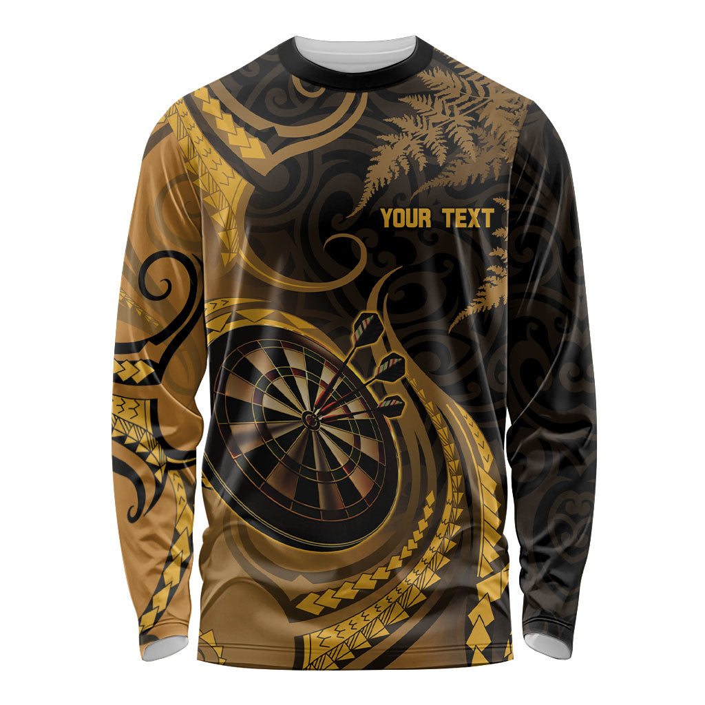 Personalised New Zealand Gold Darts Long Sleeve Shirt Maori Fern Curve Style LT05 Unisex Gold - Polynesian Pride