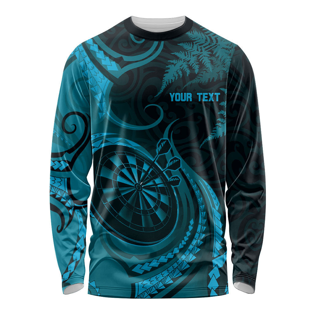 Personalised New Zealand Turquoise Darts Long Sleeve Shirt Maori Fern Curve Style LT05 Unisex Turquoise - Polynesian Pride