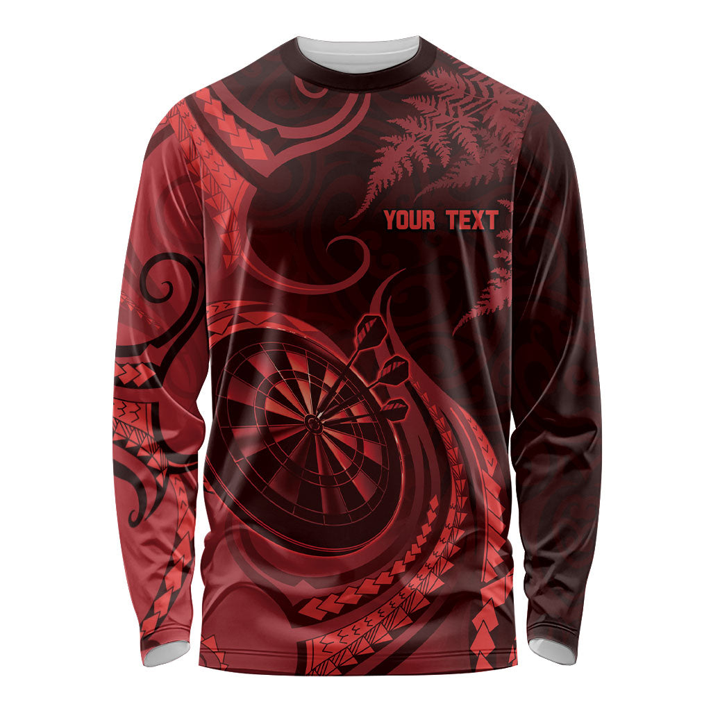Personalised New Zealand Red Darts Long Sleeve Shirt Maori Fern Curve Style LT05 Unisex Red - Polynesian Pride