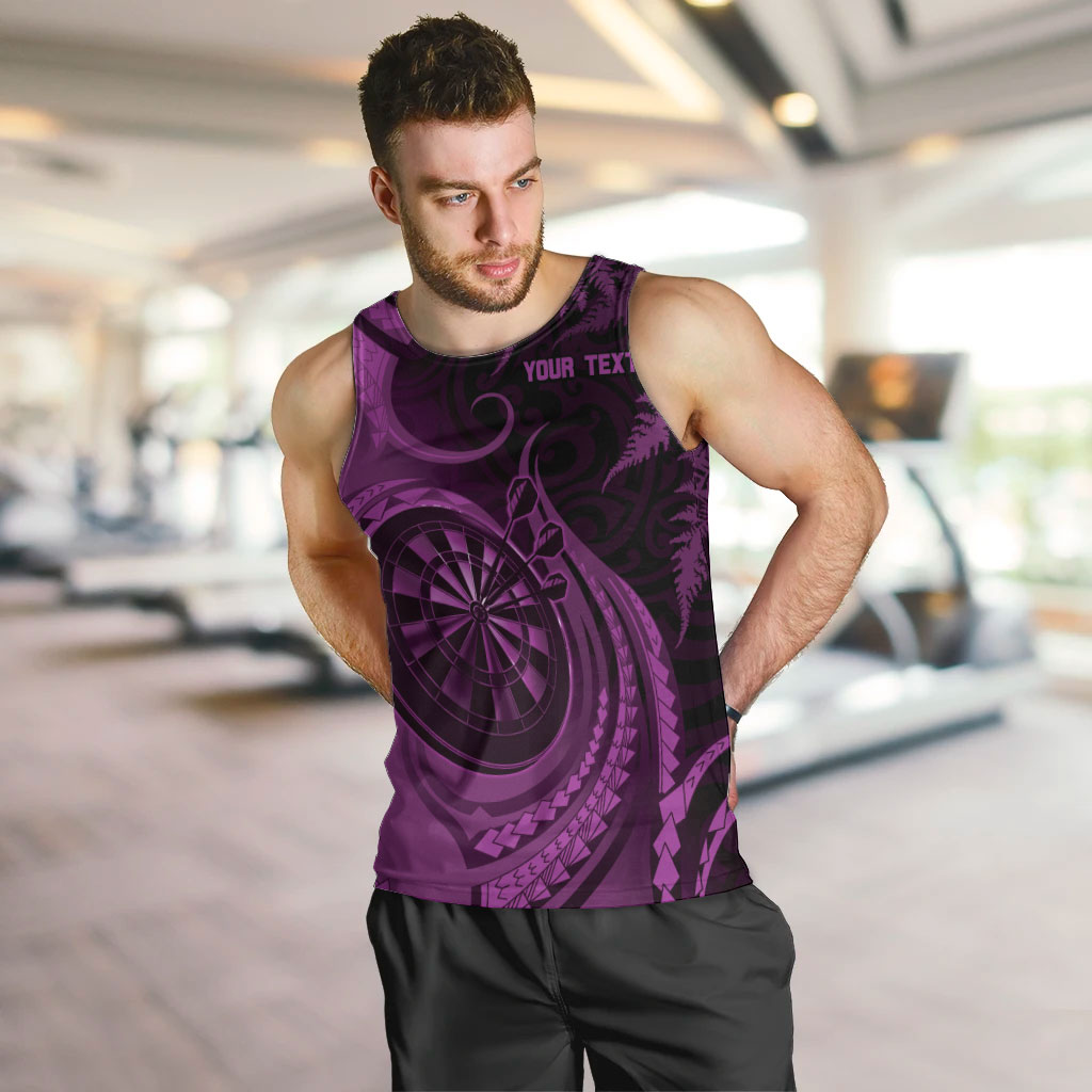Personalised New Zealand Purple Darts Men Tank Top Maori Fern Curve Style