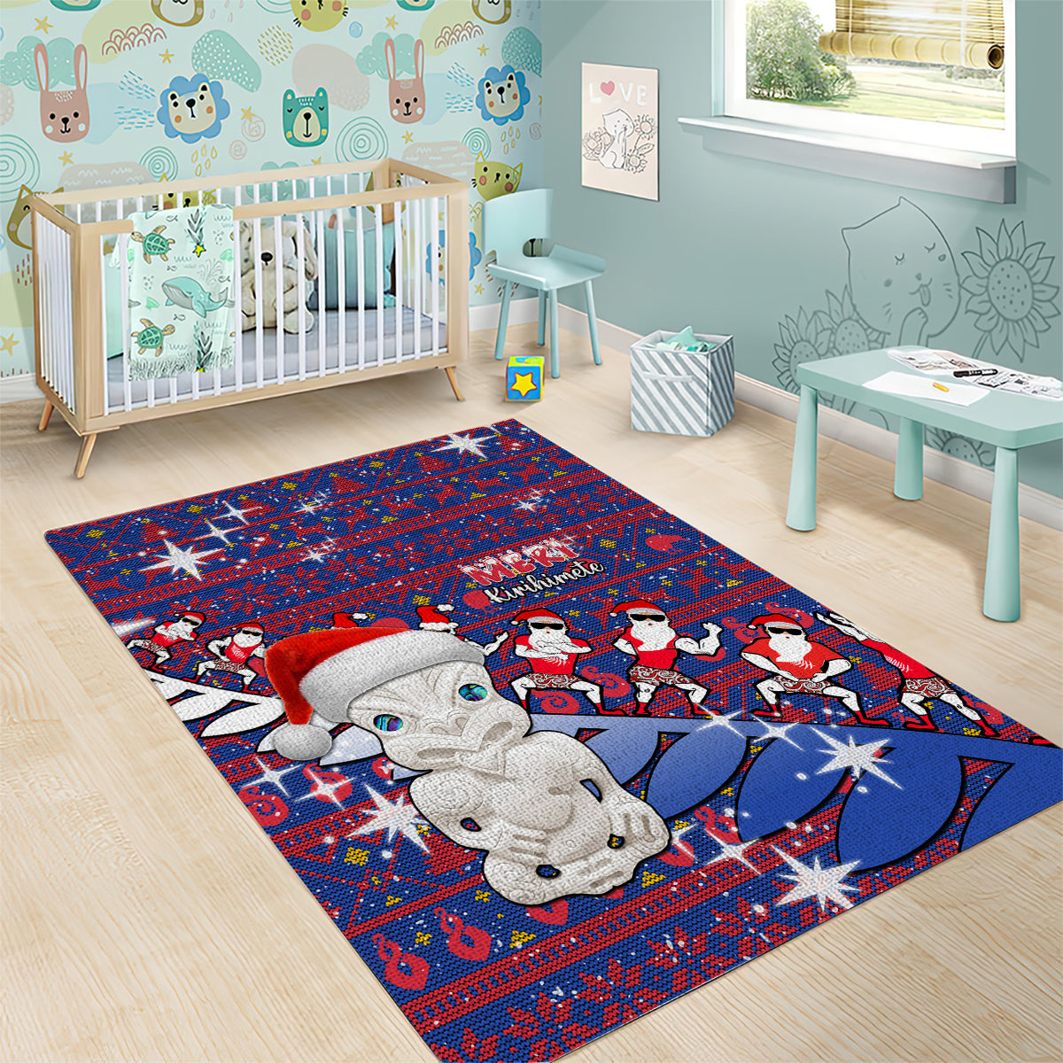 New Zealand Christmas Area Rug Haka Fern Santa Tiki Meri Kirihimete LT05 - Polynesian Pride