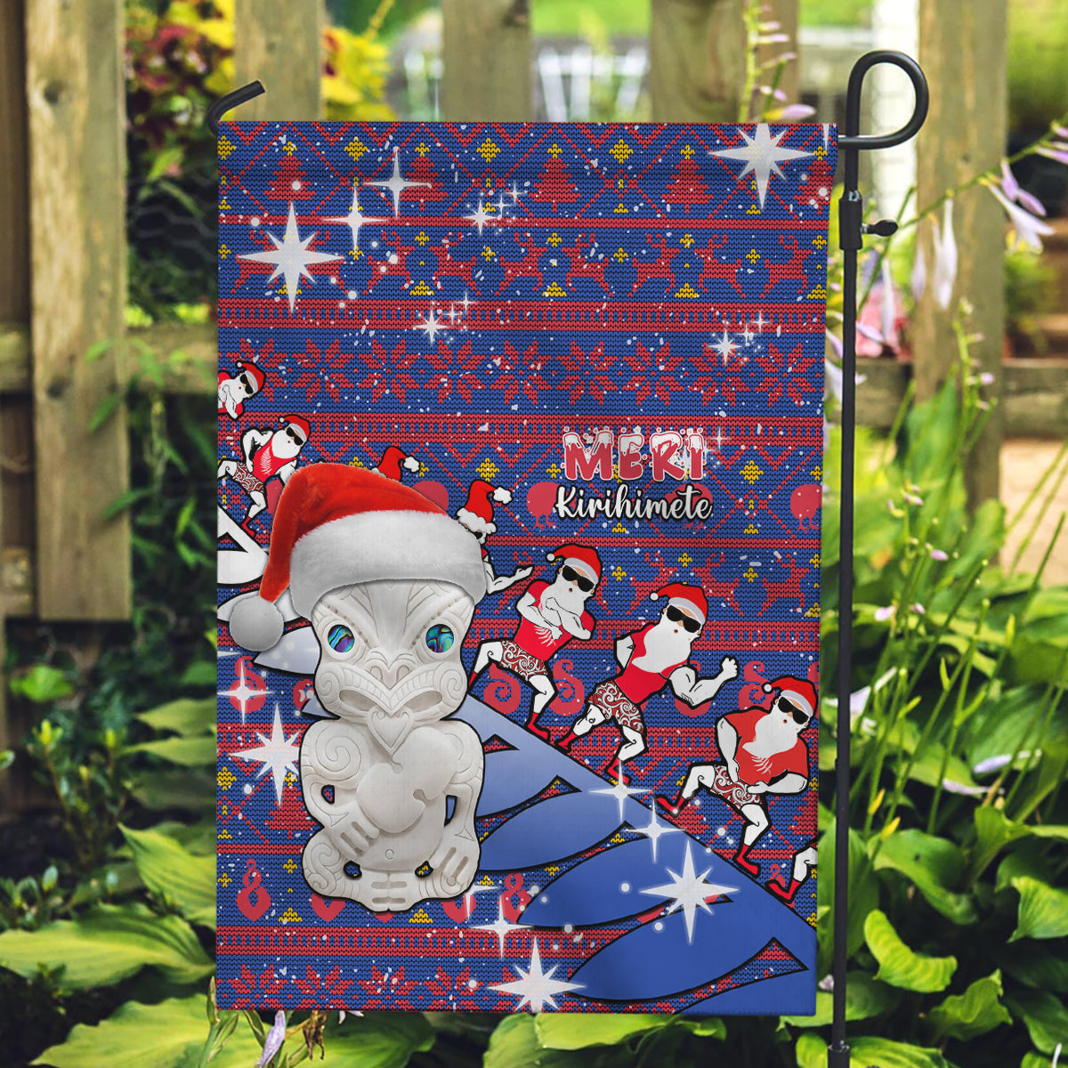 New Zealand Christmas Garden Flag Haka Fern Santa Tiki Meri Kirihimete LT05 Garden Flag Blue - Polynesian Pride