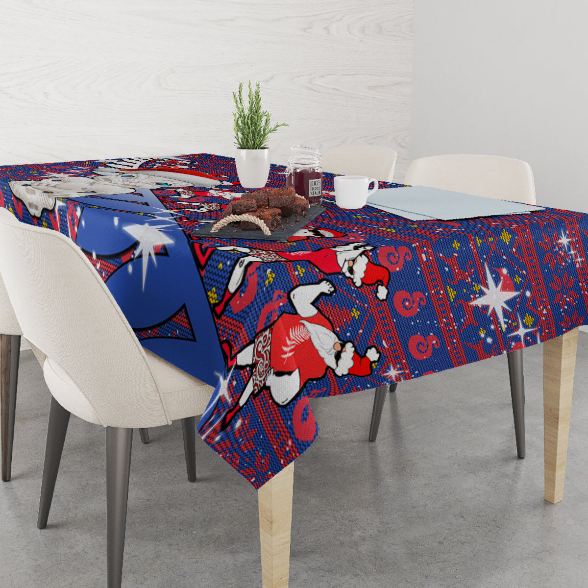 New Zealand Christmas Tablecloth Haka Fern Santa Tiki Meri Kirihimete LT05 - Polynesian Pride