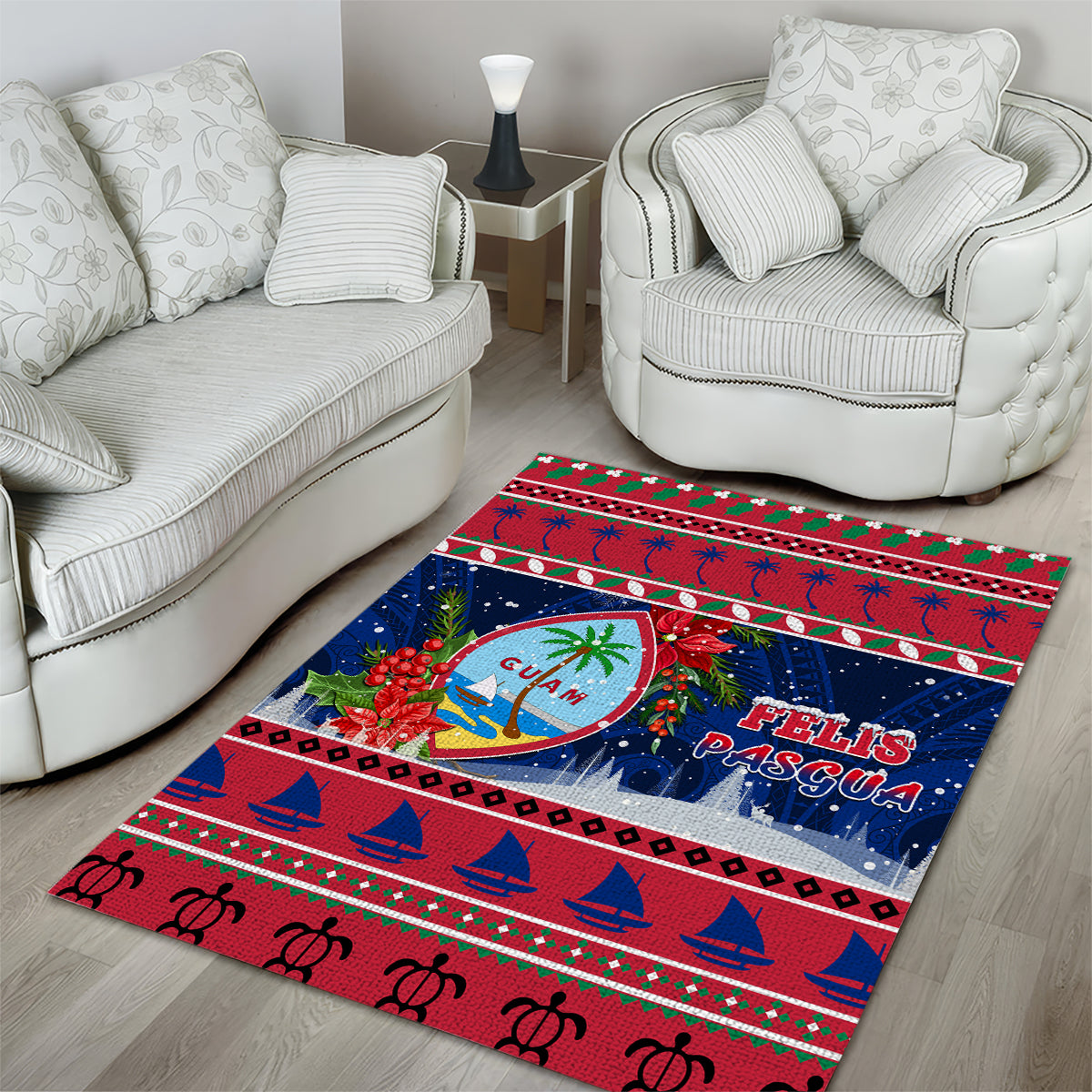 Guam Christmas Area Rug Guaman Seal Poinsettia Felis Pasgua LT05 - Polynesian Pride