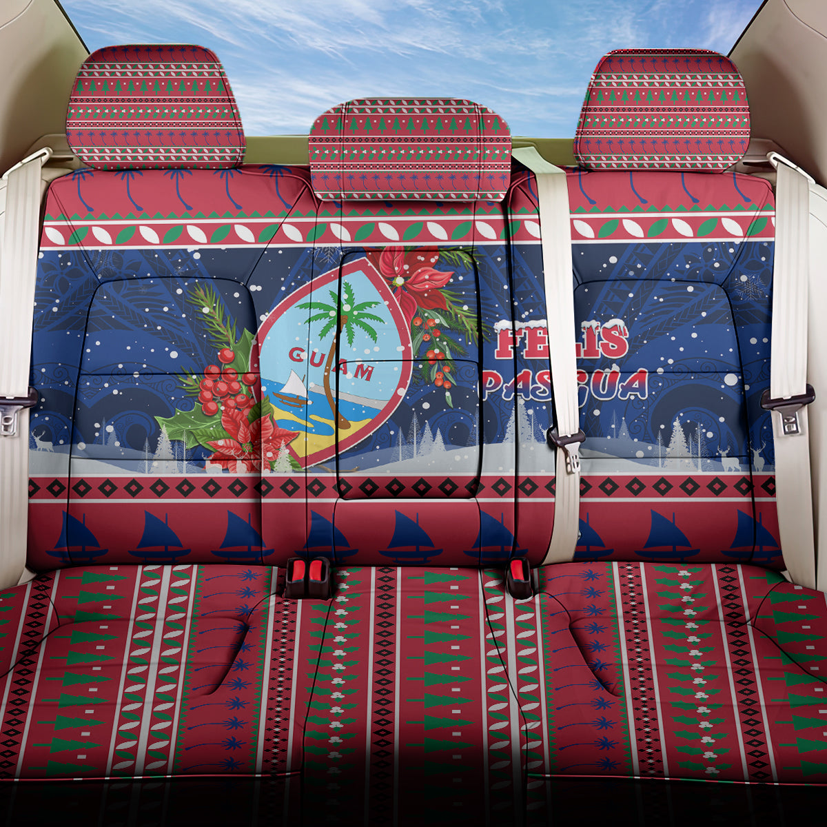 Guam Christmas Back Car Seat Cover Guaman Seal Poinsettia Felis Pasgua